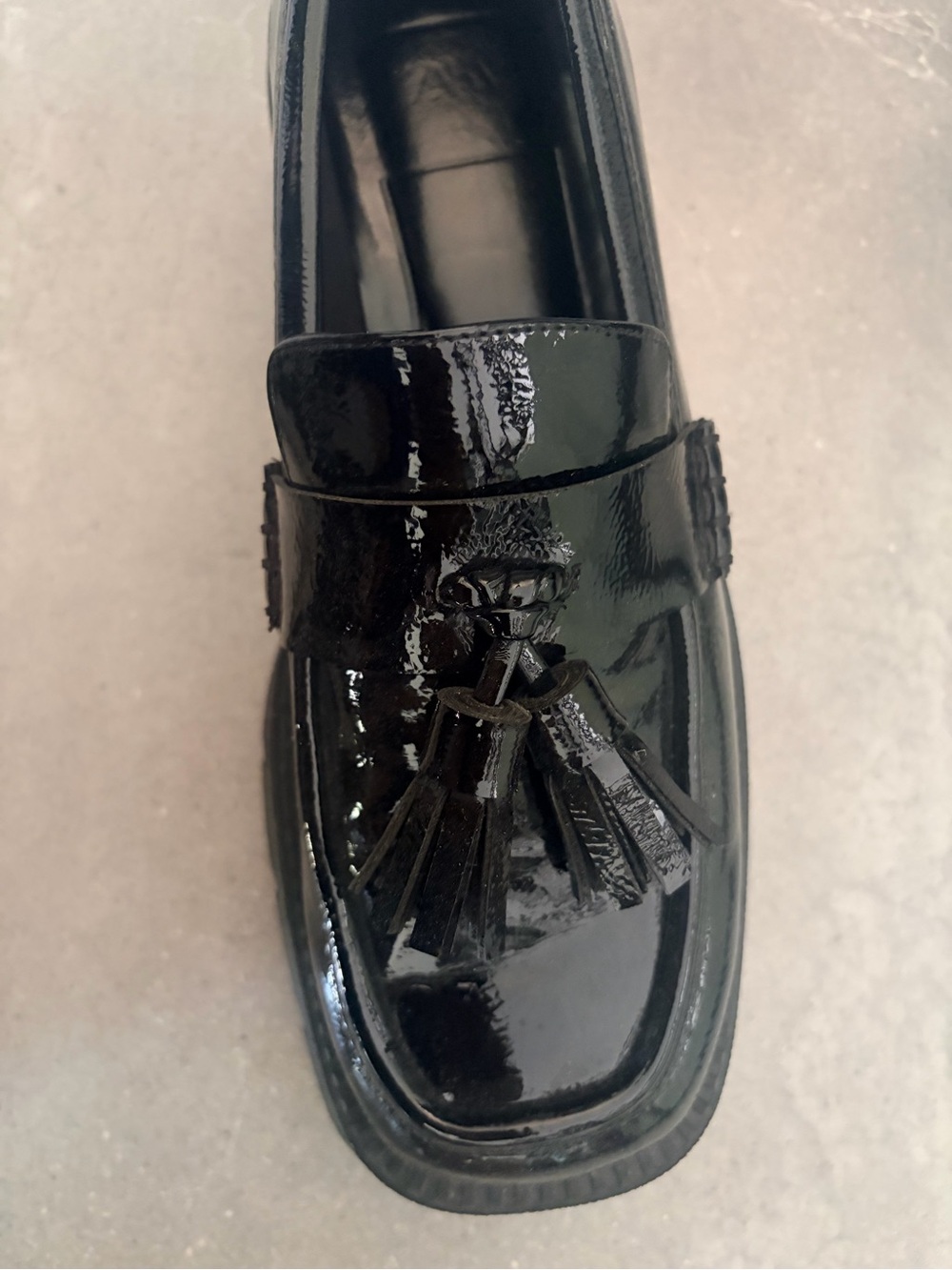 Zara Black Patent Tassel Chunky Loafers - Picture 3 of 3